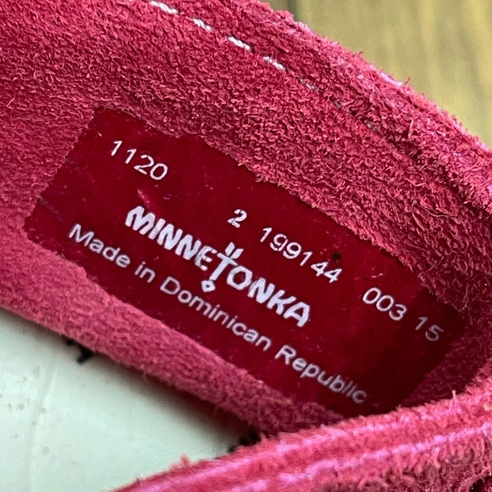 Minnetonka red suede baby moccasins size 2